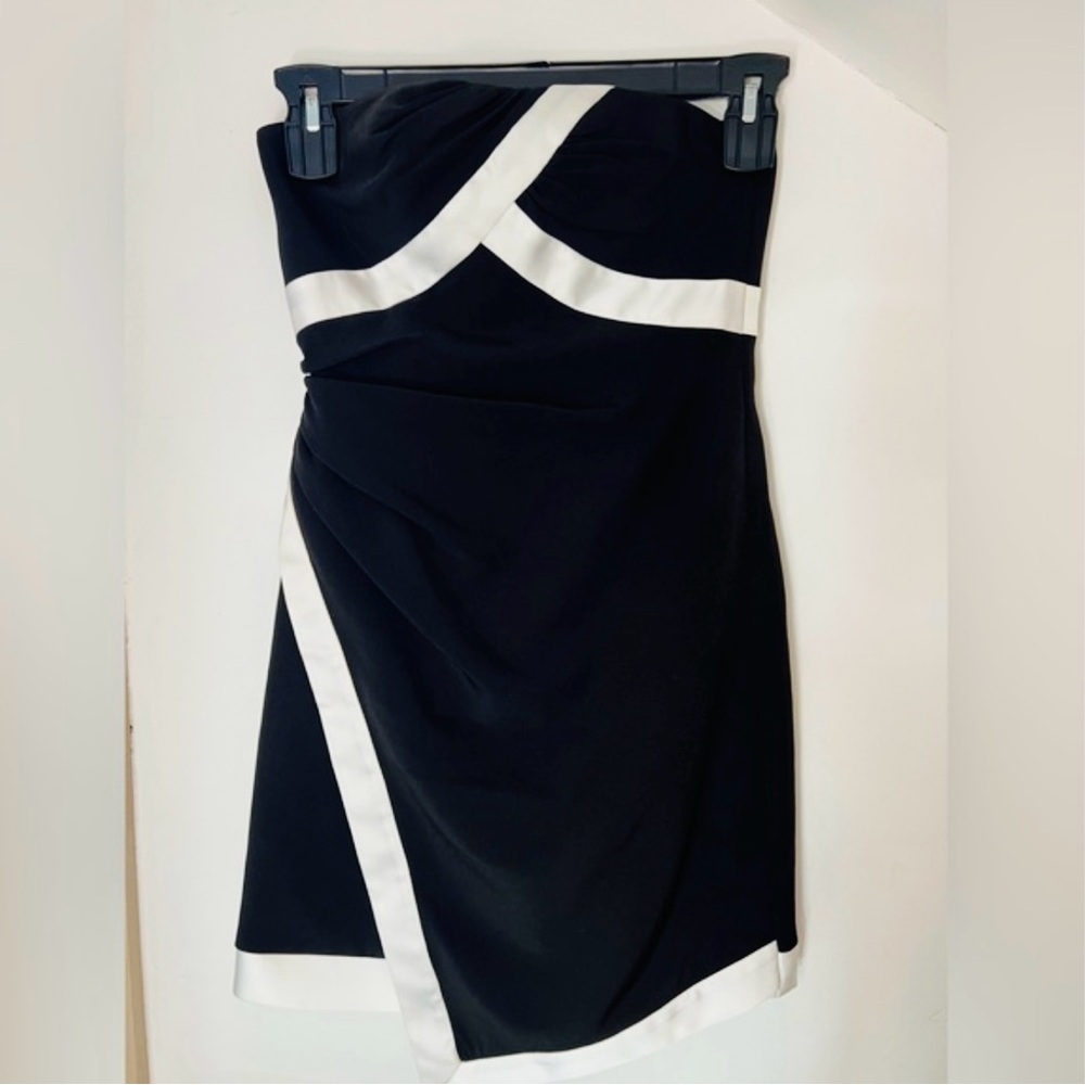 Halston Heritage Black and White Strapless Dress